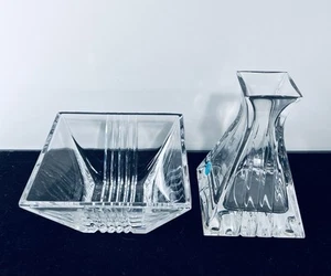 Tiffany & Co Metropolis Art Deco 4" Square Bowl And 4” Vase Cut Lead Crystal - Picture 1 of 10