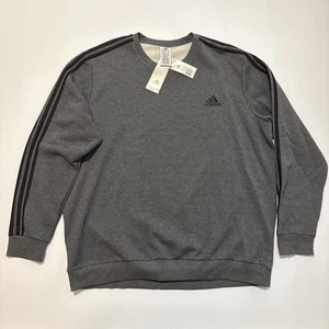 NWT Adidas Crew Neck Sweatshirt Men's 2XL Dark Gray Black Stripe Heather/bl - Picture 1 of 11
