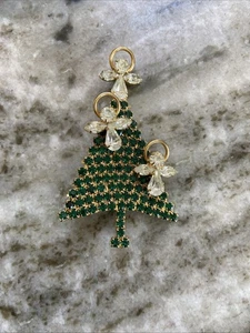 Große Vintage Weihnachtsbaum Brosche Anstecknadel, signiert Attruia grüne & klare Steine - Bild 1 von 2