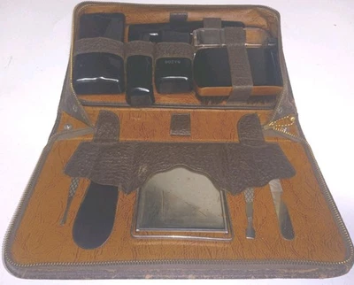 VINTAGE Mens Leather Travel Toiletry Grooming Vanity Case INCOMPLETE  FREE SHIP - Image 1 of 4