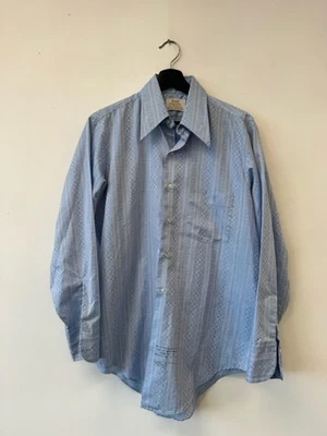 Винтажная мужская сорочка Arrow Kent Collection средний размер синяя жаккардовая диско 70-е - Изображение 1 из 4