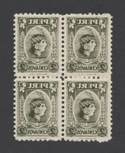 SELLOS RAROS DEL PERÚ 1909 1c ERROR DE IMPRESIÓN GRIS, IMPRESIÓN INVERSA ESPEJO, BLOQUE 4 MOG - Imagen 1 de 20
