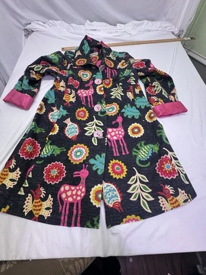 3 Sisters floral And Animals print long blazer coat size M Pink Flip Cuff Button - Image 1 of 4