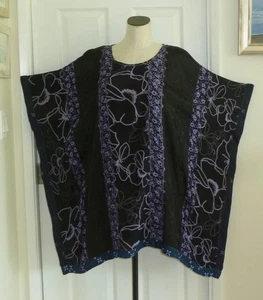 Tienda Ho Boho Embroidered Rayon 5-Fabric Black Purple Caftan Top/Dress OS 80"B - Picture 1 of 15