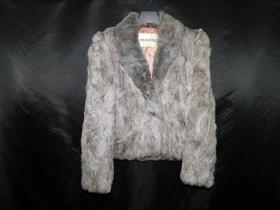 Vintage 80s Mademoiselle M Gray Rabbit Fur Coat At Waist Button Front Pockets Md - Image 1 of 4