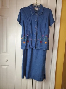 Victoria Holly Vintage Denim bestickt Maxi/Midikleid mit Jacke Damengröße 8 - Bild 1 von 15