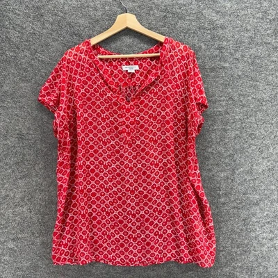 Blusa Liz Claiborne Mujer 1X Plus Roja Geométrica Cuello en V Manga Corta Informal Foto 1 de 4