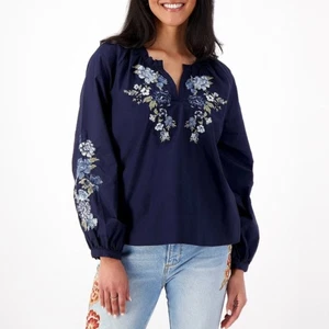 NEU Treibholz Jeans bestickt Bauern Top in Bluebell Fleur Baumwolle Größe Large - Bild 1 von 7