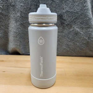 ThermoFlask 16 Oz Gray Stainless Steel Water Bottle /Straw Lid - Picture 1 of 8