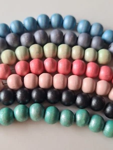 100 Holzperlen 8mm rund pastell, grün rosa grau pink blau schwarz, 2725 - Bild 1 von 14