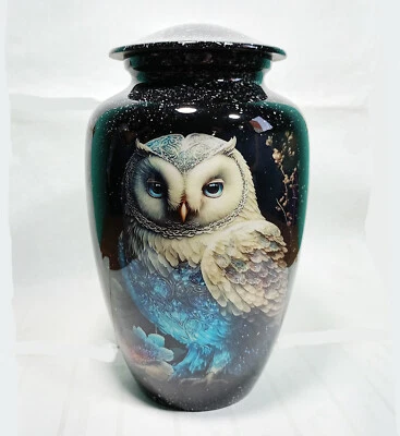 Urna de búho de reloj nocturno para cenizas humanas urnas de cremación para adultos en bolsa de terciopelo de 10 pulgadas Foto 1 de 4