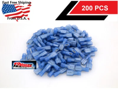 200pcs 16-14 Gauge Fully Nylon Insulated Female Spade Speaker Connectors Blue - Image 1 of 4
