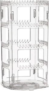 360° Rotating Earring Holder Jewelry Organizer 4-Tier Display Rack Holes Clear - Picture 1 of 11