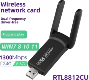 1300M 2.4G 5.8G Dual Band Driver Free USB WiFi Gigabit Wireless Network Card - Picture 1 of 6