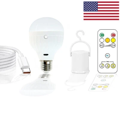 Emergency LED Light Bulb Dimmable Rechargeable Lamp Remote Control Type-C USB 8W - Image 1 of 4
