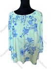 Talbots Women's Mint Green & Blue Floral Lined Flowy Long Sleeve Blouse Large