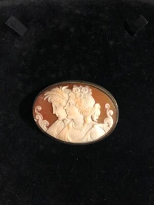 Extremely Rare Double Left Facing Shell Cameo Brooch Pin Pendant - Picture 1 of 4