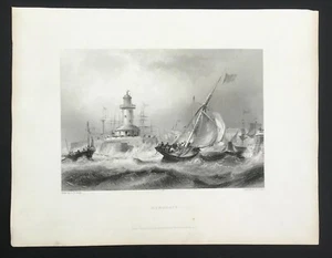 Ramsgate Pier & Ships Kent graviert von Finden Originaldruck 1840 - Bild 1 von 2