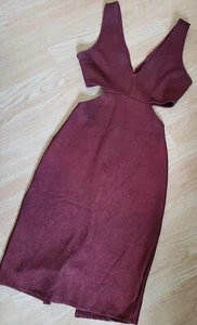 Women size M cutout burgundy red sleeveless coated metallic midi slit dress - Picture 1 of 7