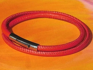 Mens / Ladies 4mm red Nappa leather & stainless steel bracelet by Lyme Bay Art - Picture 1 of 3