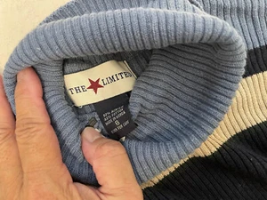 THE LIMITED BLUE&BEIGE/BLACK STRIPES SOFT COTTON COMFY COZY TURTLE NECK SWEATER - Picture 1 of 4