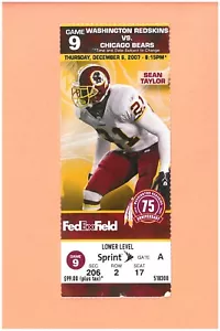 Boleto de los Chicago Bears at Washington Redskins 12-6-2007 foto de Sean Taylor Miami FL - Imagen 1 de 2