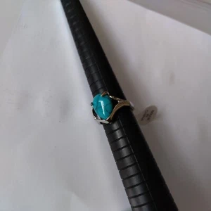 Silver Ring Water Drop Turquoise Colour Stone Size 17 UK P US 8 - Picture 1 of 4
