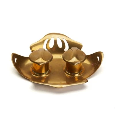 STYLISH ART NOUVEAU AUSTRIAN BRASS INKWELL C.1900 — 第 1/4 张图片