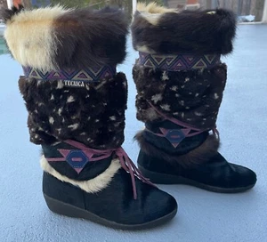 Tecnica Italy Goat Hair Fur Apres Ski Wedge Boots 39 / 8 US - Picture 1 of 12