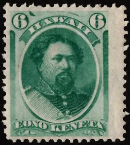 Hawaii Stamp Scott # 33 Mint LH 6 Cents Yellow Green King Kamehameha V Portrait - Picture 1 of 1