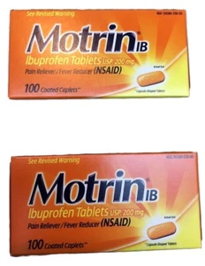 2X Motrin Ibuprofen Pain Reliever/ Fever Reducer 200mg 100 Caplets Exp:May 27+ - Picture 1 of 3