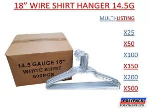 White Metal Wire Plain Hangers Clothes Shirt Hanger 46cm 18"/14gaugeMultilisting - Picture 1 of 2