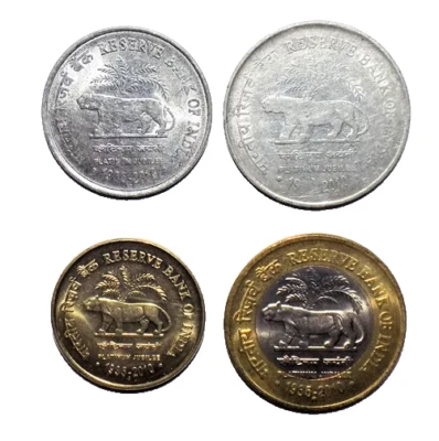 2010  INDIA REPUBLIC COMMEMORATIVE RESERVSE BANK 4 COINS( 1 2 5 10 RS.)  SET - Image 1 of 4