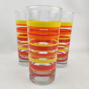 Set Of 3 Vintage MCM Collins Highball Striped Glasses Red Yellow Orange - Picture 1 of 7