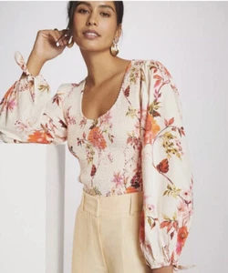 NWT Anthropologie Maeve Smocked Peplum Top Large #180 - Foto 1 di 5