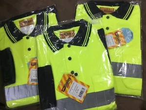 3 x Bisley Work Shirts Hi Vis Polo L/Sleeve Size Small 2Tone Cotton Backed Taped - Picture 1 of 6