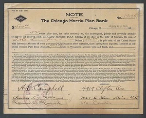 1926 Chicago Morris Plan Bank Contract Based On Customers Personality See Info - Picture 1 of 1