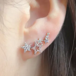 Women White Sapphire Jewelry A Pair/set Elegant Star 925 Silver Stud Earrings - Picture 1 of 10