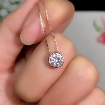 1Ct Round Cut Lab Created Solitaire Diamond Pendant Necklace 14k Rose Gold Over - Image 1 of 3
