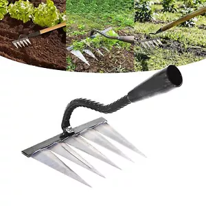 Heavy-Duty Garden Rake 5 Metal Tines Steel Hand Rake for Weeding & Loosening - Picture 1 of 6