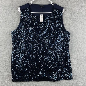 Talbots Top Womens Size 1X Blue Sequins Sleeveless Tank Party Clubbing NWT - Picture 1 of 8