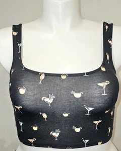 Forever 21 Cocktail Glass Print Crop Top - Size Small - Picture 1 of 13
