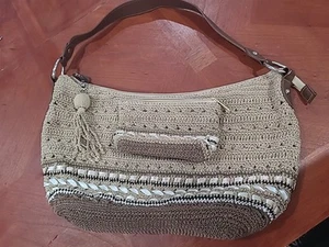 Crochet Handbag Shoulderbag Purse Woven Ribbon w Coin Purse NWOT - Picture 1 of 14