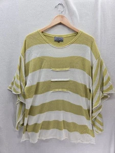 Roni Bis Yellow White Striped Oversized Bell Sleeve Sweater Size-M - Picture 1 of 8