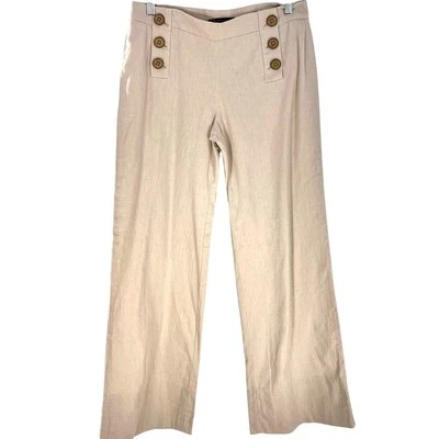 Mujer Armani Exchange Lino Algodón Pierna Ancha Botón Delantero Marinero Pantalón Talla 4 Foto 1 de 4