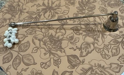 Vintage Candle Snuffer Faux Pearls Long Stem Metal Silver Plated Classic 11 " - Image 1 of 4