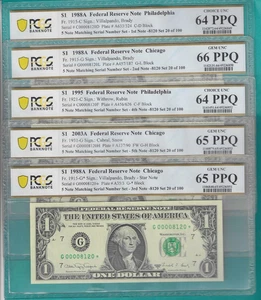 $1 5X MATCHING Set of 5 NOTES LOW Serial Number 4 Digit 00008120 PCGS Graded - Picture 1 of 1
