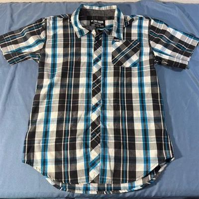 Zoo York Boys Large Blue Plaid Short Sleeve Button-Up Shirt Casual - Image 1 of 4