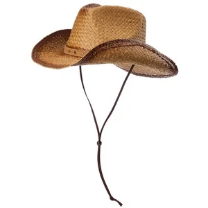Western Style Round Cowboy Straw Hat Fedora Chin Cord Vegan Leather Band Shap... - Picture 1 of 6