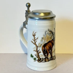 Handverzierte Porzellan Miniatur Deckelstein Bergziege Szene Germany - Bild 1 von 9